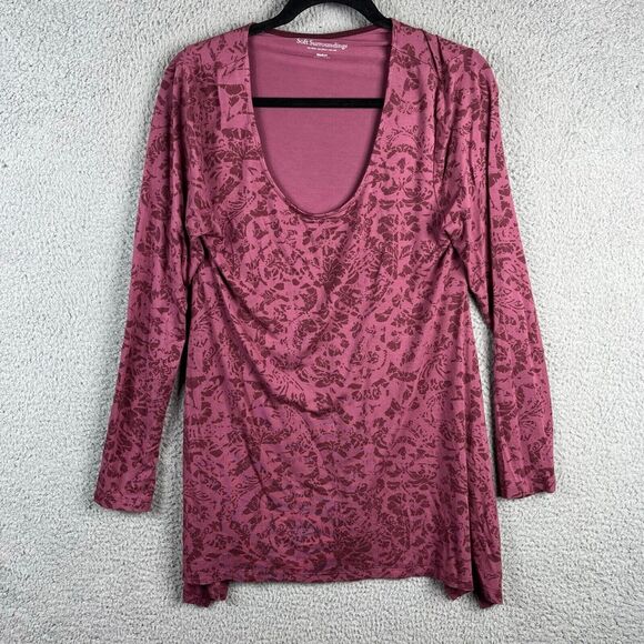Soft Surroundings Tunic Blouse  Womens Medium Burgundy Scoop Neck Flowy - Picture 1 of 8